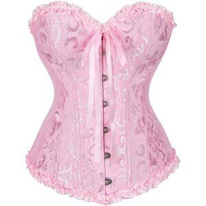 Lace Up Boned Overbust Corset Bustier Bodyshaper Top
